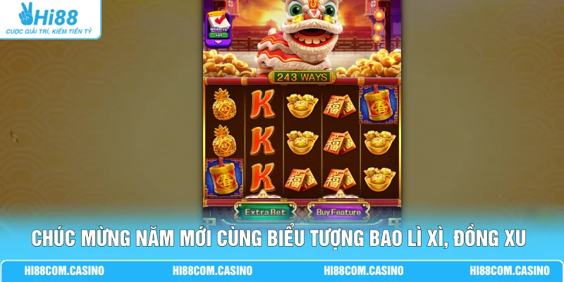 Chúc Mừng Năm Mới - 88 Bao Lì Xì Vàng Thắp Sáng Kho Thưởng 1 Chúc Mừng Năm Mới cùng biểu tượng bao lì xì, đồng xu may mắn