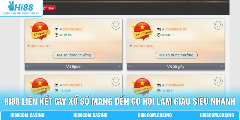 Trải Nghiệm GW Xổ Số Đẳng Cấp Cơ Hội Kiếm 100 Triệu Đồng 1 Hi88 liên kết GW xổ số mang đến cơ hội làm giàu siêu nhanh